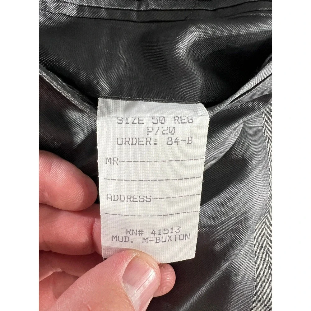 Vintage Bill Blass 100% Cashmere Gray Herringbone Sport Coat Blazer 50R